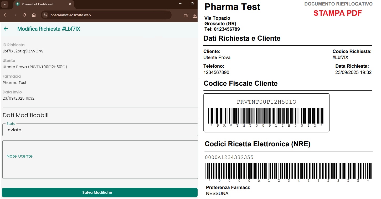 Dettaglio di una richiesta con codice a barre